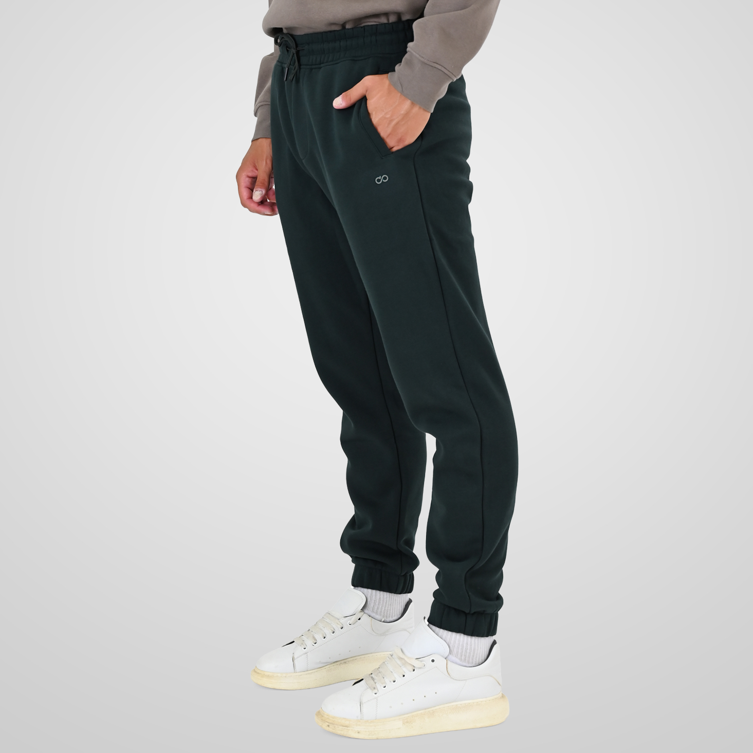 262MPAN-6055 JOGGER PANTS WITH ELASTIC WAISTBAND AND HEM WITH DENSE EMBROIDERY (BRUSHED FLEECE) FOREST GREEN - Image 3