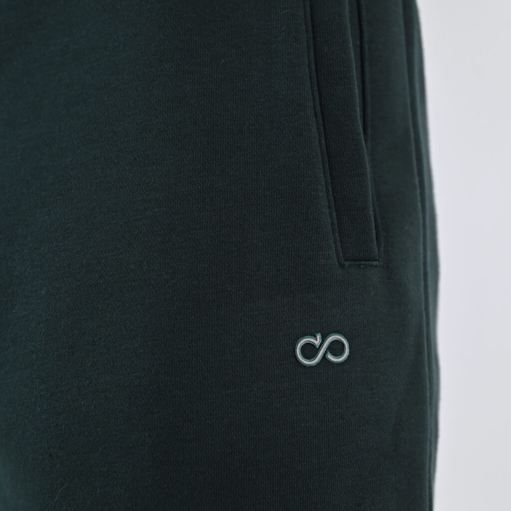 262MPAN-6055 JOGGER PANTS WITH ELASTIC WAISTBAND AND HEM WITH DENSE EMBROIDERY (BRUSHED FLEECE) FOREST GREEN