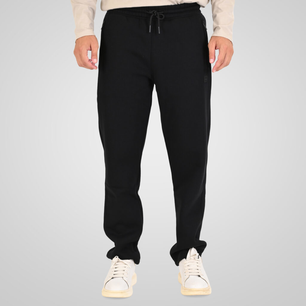 262MPAN-6056 JOGGER PANTS WITH ELASTIC WAISTBAND WITH ZIPPER POCKETS (BRUSHED FLEECE) BLACK