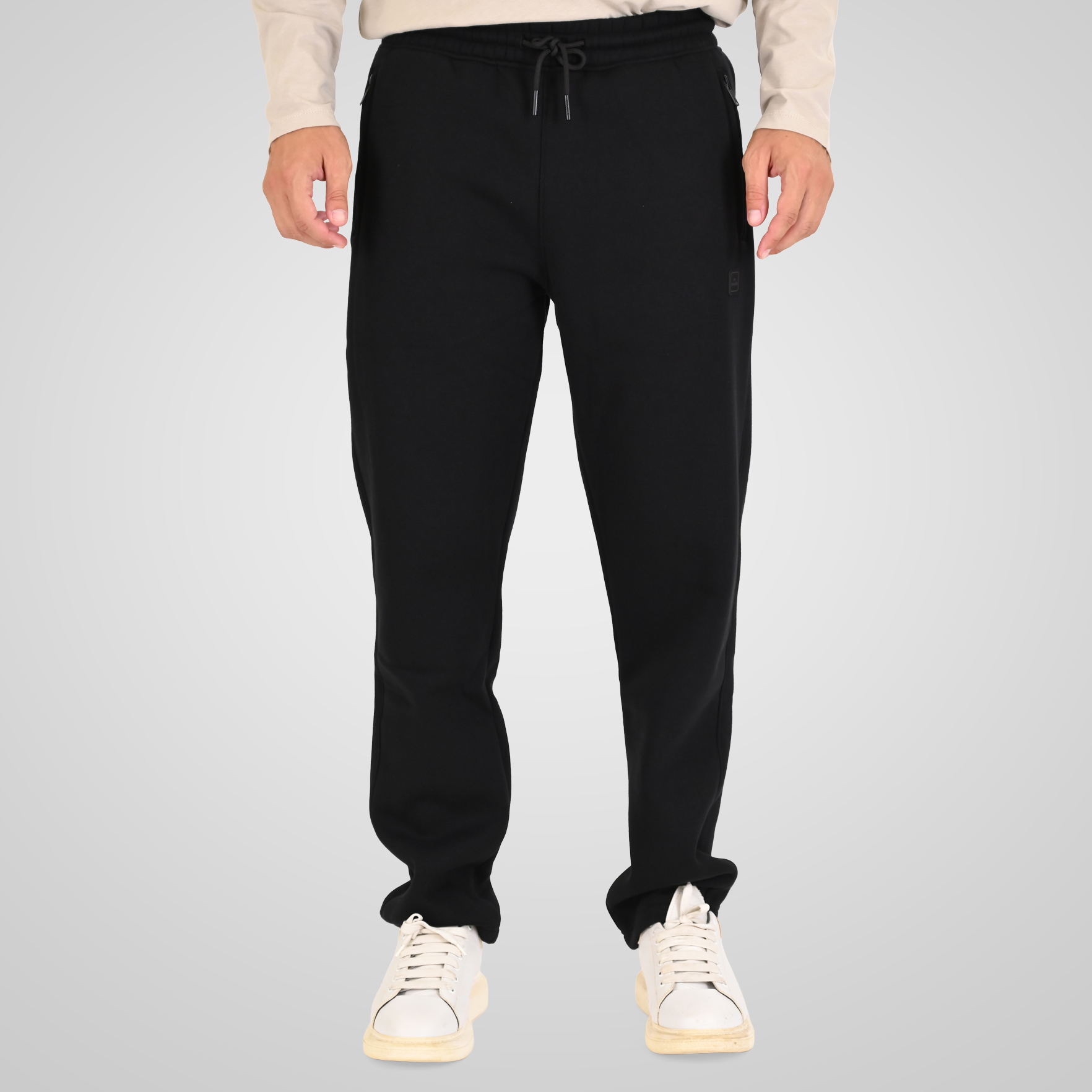 262MPAN-6056 JOGGER PANTS WITH ELASTIC WAISTBAND WITH ZIPPER POCKETS (BRUSHED FLEECE) BLACK - Image 1
