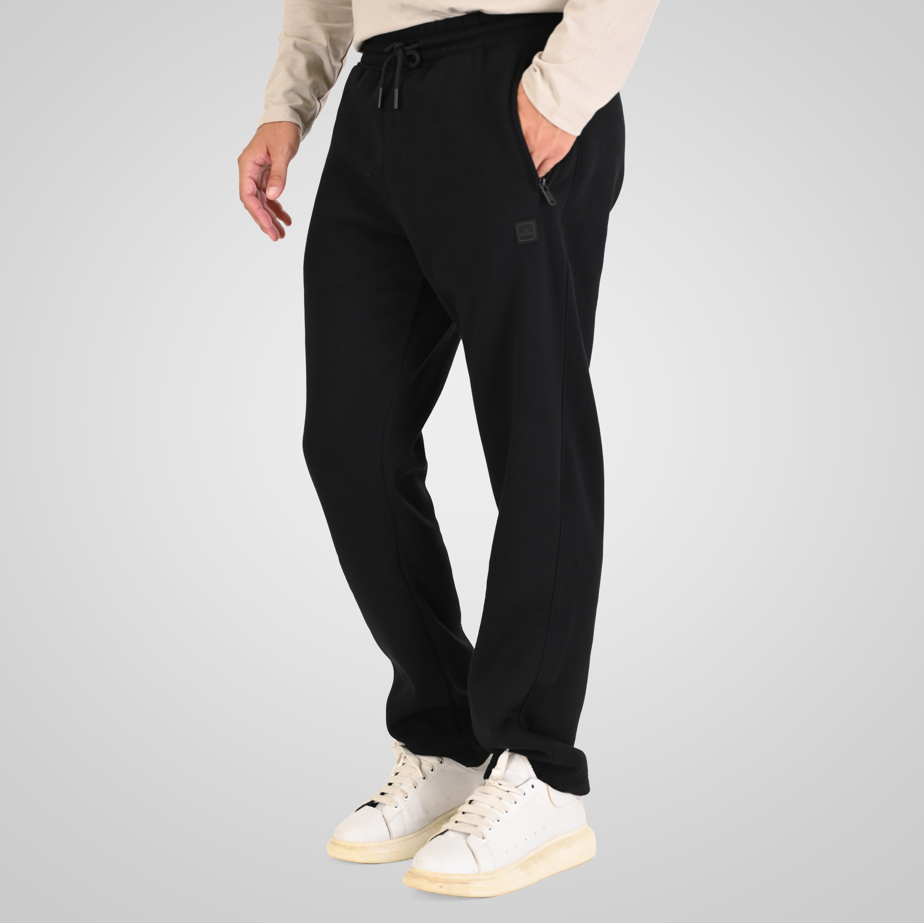 262MPAN-6056 JOGGER PANTS WITH ELASTIC WAISTBAND WITH ZIPPER POCKETS (BRUSHED FLEECE) BLACK - Image 3