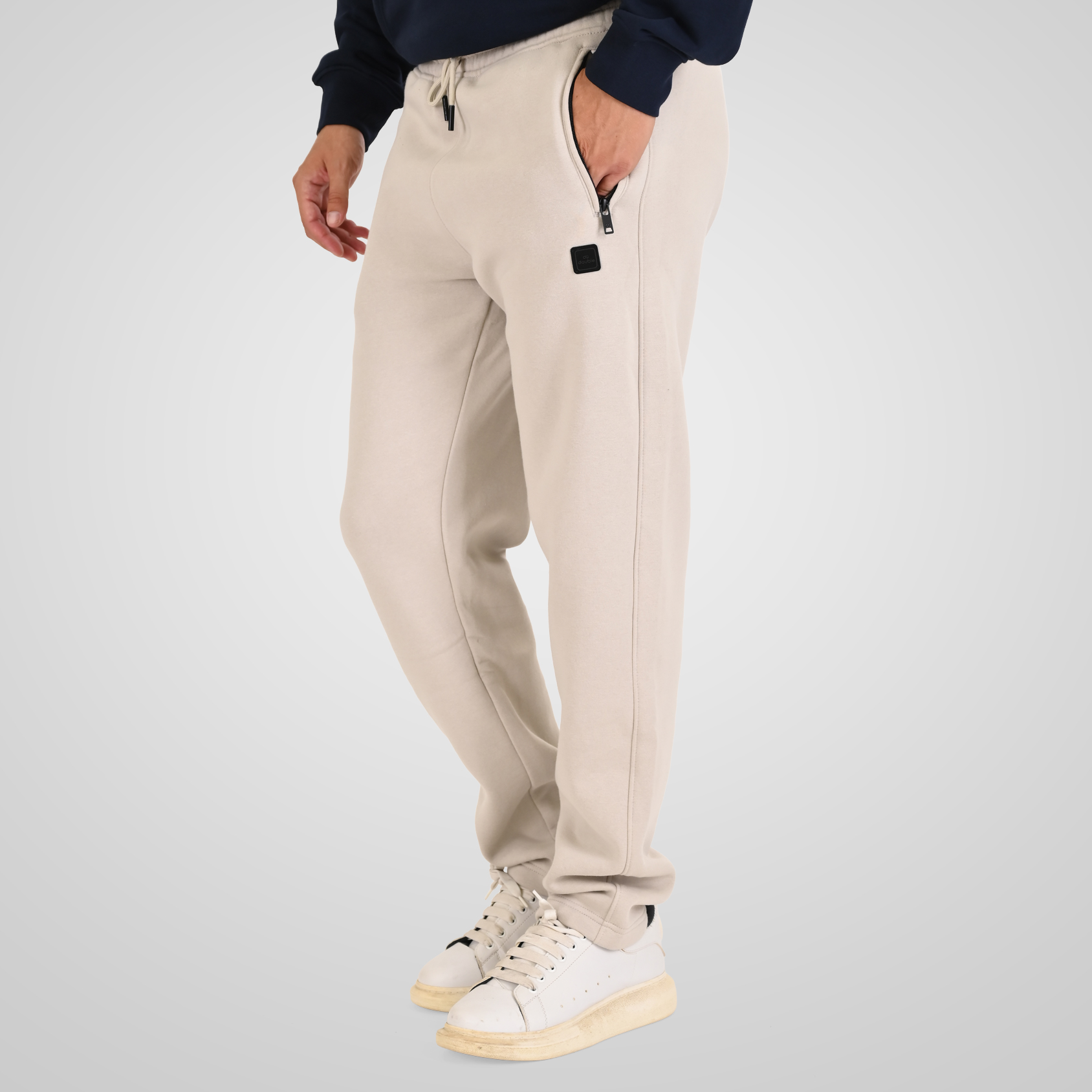 262MPAN-6056 JOGGER PANTS WITH ELASTIC WAISTBAND WITH ZIPPER POCKETS (BRUSHED FLEECE) ICE - Image 3
