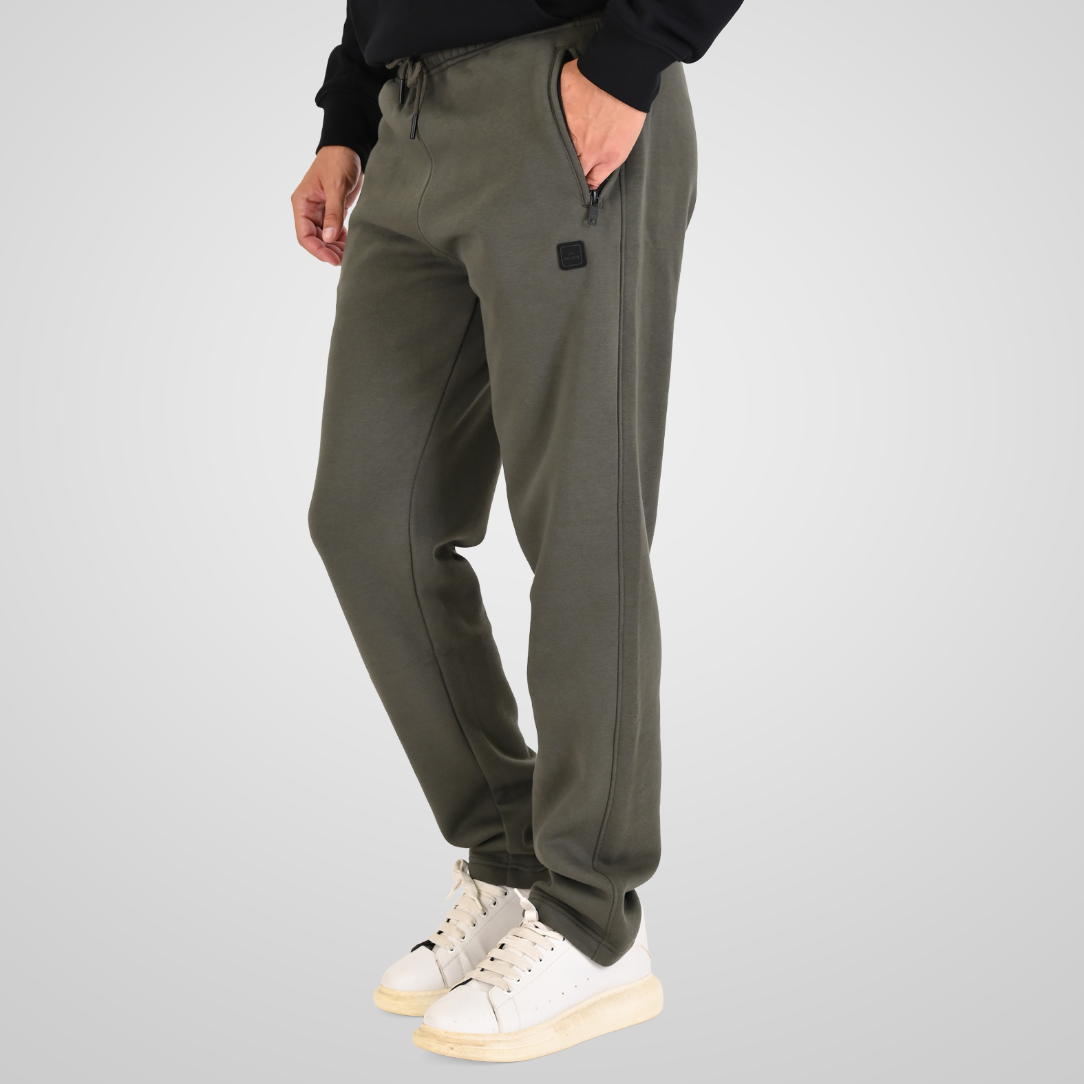 262MPAN-6056 JOGGER PANTS WITH ELASTIC WAISTBAND WITH ZIPPER POCKETS (BRUSHED FLEECE) KHAKI - Image 3