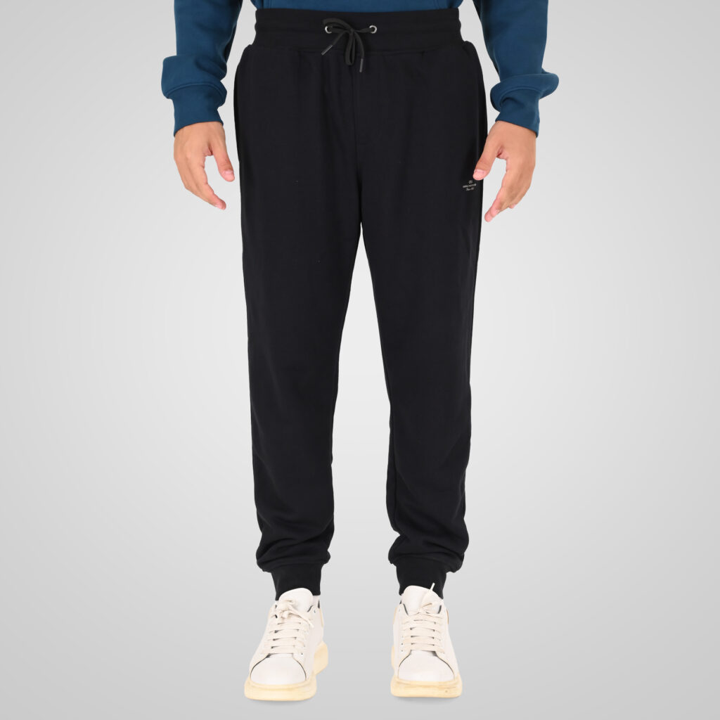 262MPAN-6057 JOGGER PANTS WITH ELASTIC WAISTBAND AND HEM AND HIGH DENSITY PRINT (TERRY FLEECE) BLACK
