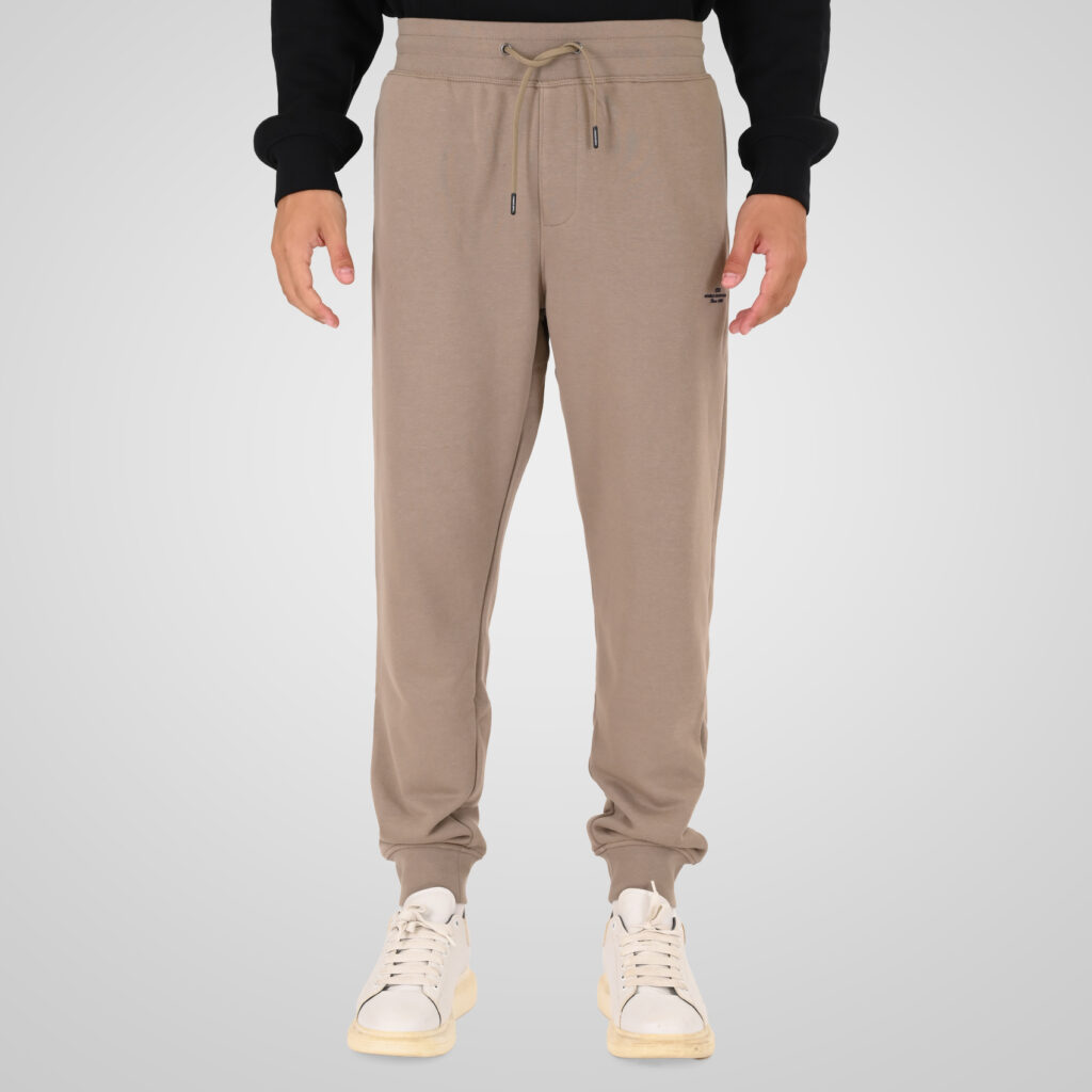 262MPAN-6057 JOGGER PANTS WITH ELASTIC WAISTBAND AND HEM AND HIGH DENSITY PRINT (TERRY FLEECE) DK BEIGE