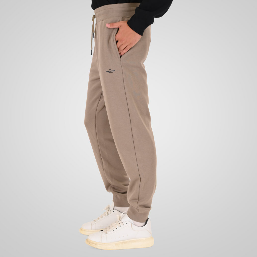 262MPAN-6057 JOGGER PANTS WITH ELASTIC WAISTBAND AND HEM AND HIGH DENSITY PRINT (TERRY FLEECE) DK BEIGE