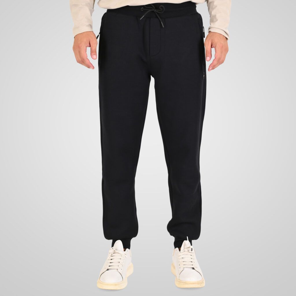 262MPAN-6059 JOGGER PANTS WITH ELASTIC WAISTBAND AND HEM WITH ZIPPER POCKETS (INTERLOCK) BLACK