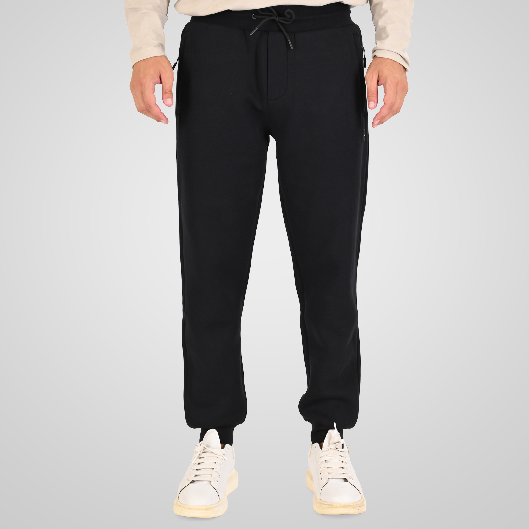 262MPAN-6059 JOGGER PANTS WITH ELASTIC WAISTBAND AND HEM WITH ZIPPER POCKETS (INTERLOCK) BLACK - Image 1