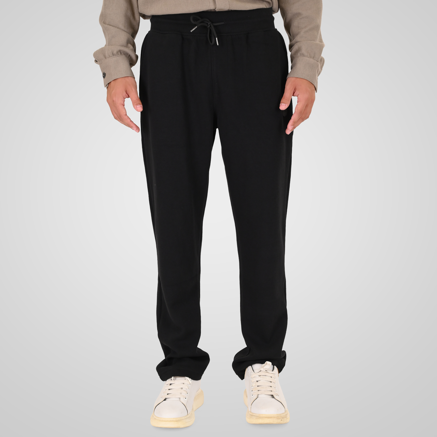 262MPAN-6060 JOGGER PANTS WITH ELASTIC WAISTBAND (WAFFLE) BLACK - Image 1