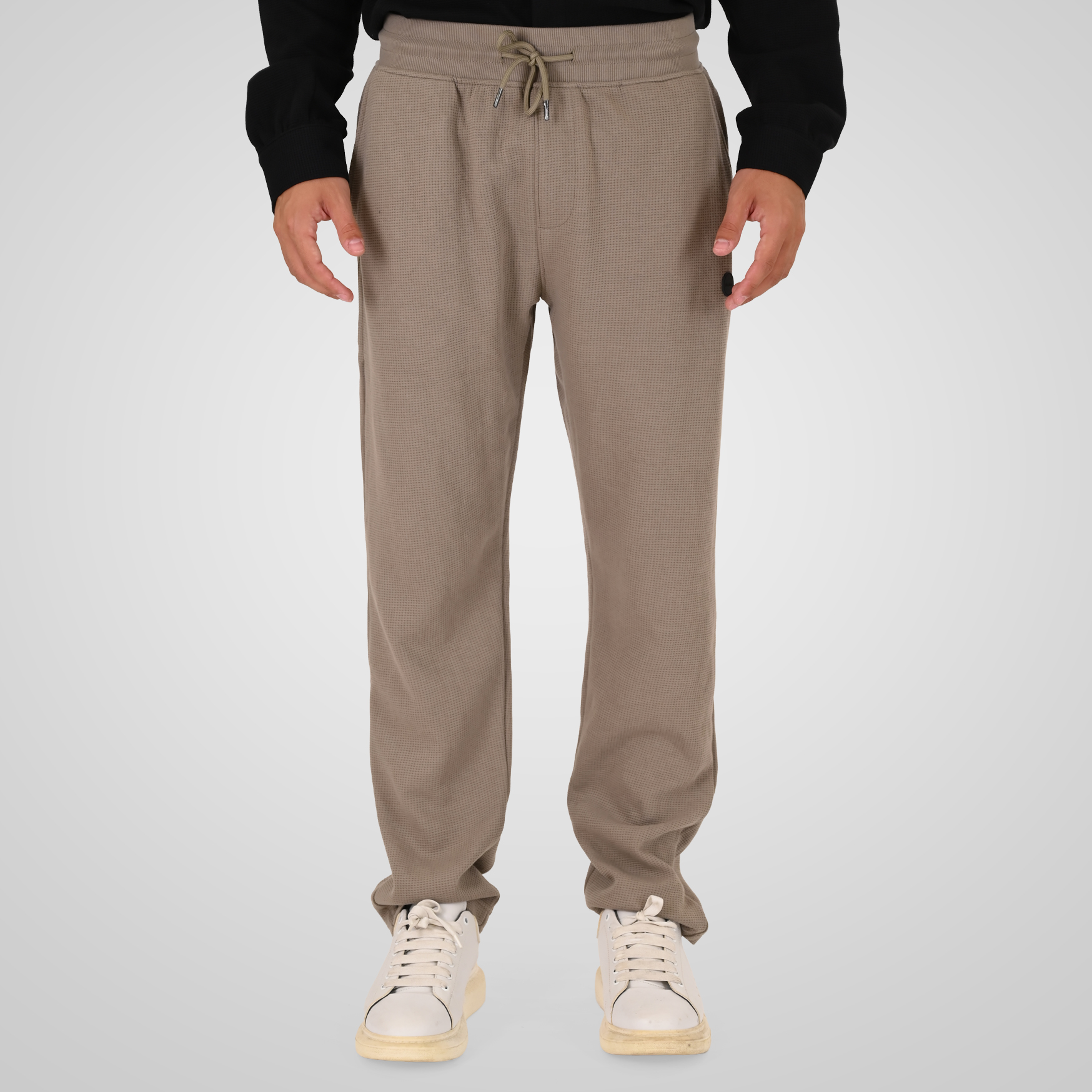 262MPAN-6060 JOGGER PANTS WITH ELASTIC WAISTBAND (WAFFLE) LT TAUPE - Image 1