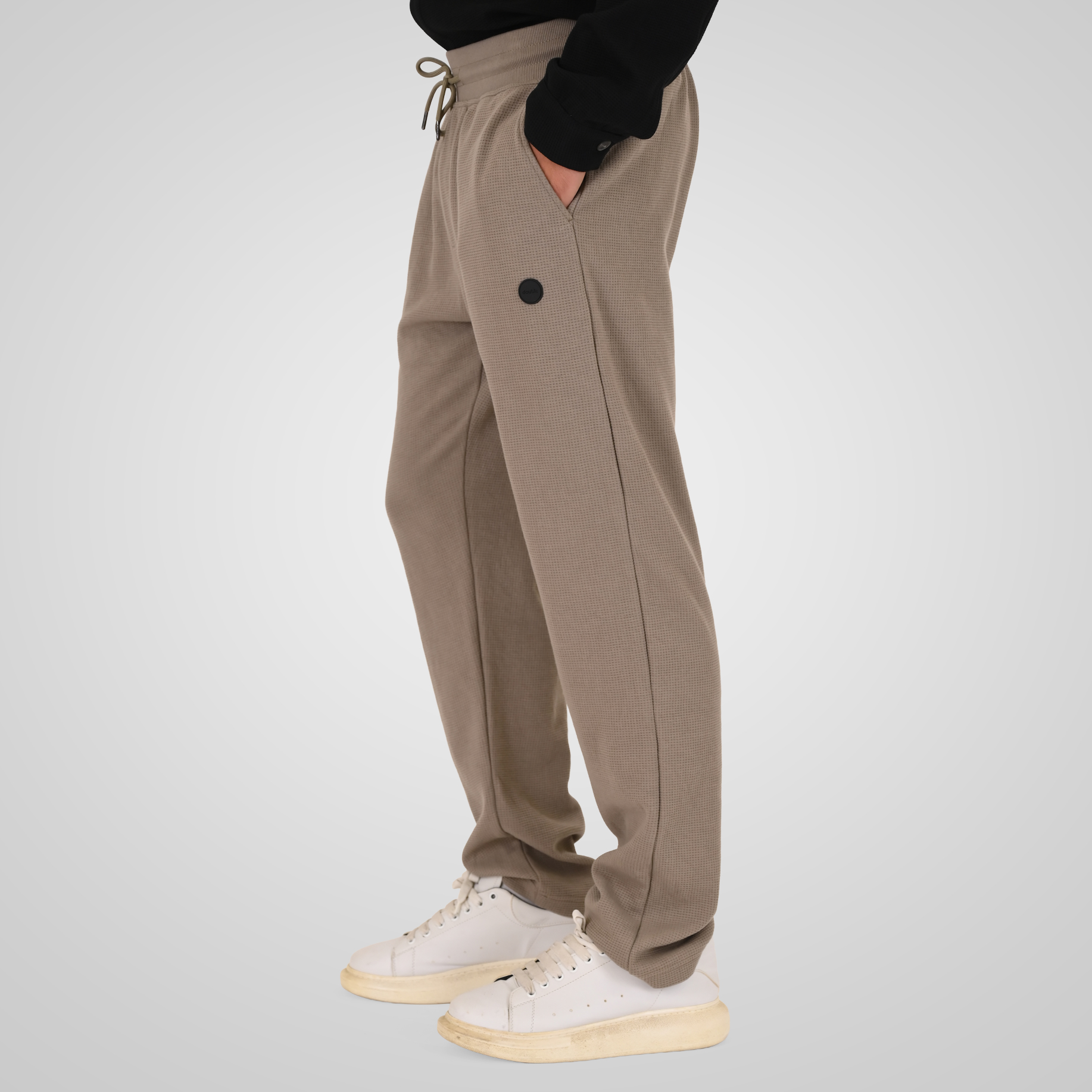 262MPAN-6060 JOGGER PANTS WITH ELASTIC WAISTBAND (WAFFLE) LT TAUPE - Image 3