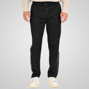 262MPAN-6061 JOGGER PANTS WITH ELASTIC WAISTBAND. HIGH DENSITY PRINT AND PIPING BLACK