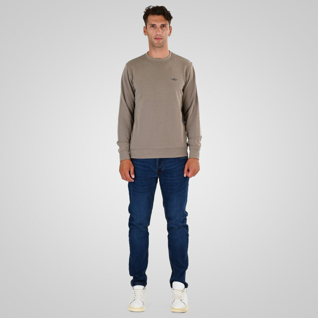 262MTOP-1141 CREWNECK WITH HIGH DENSITY PRINT (TERRY FLEECE) DK BEIGE