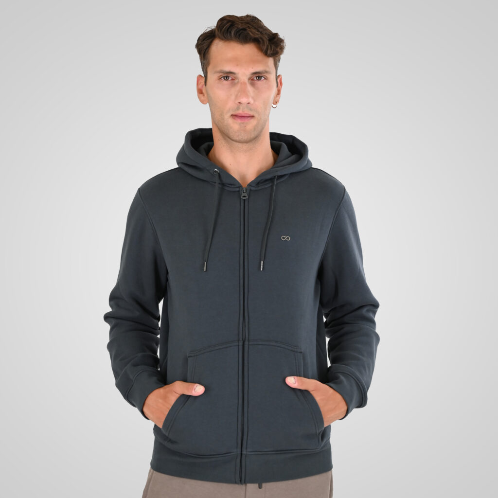 262MTOP-1142 FULL-ZIP HOODIE WITH TWO COLORED LAYER HIGH DENSITY PRINT (BRUSHED FLEECE) ANTHRACITE