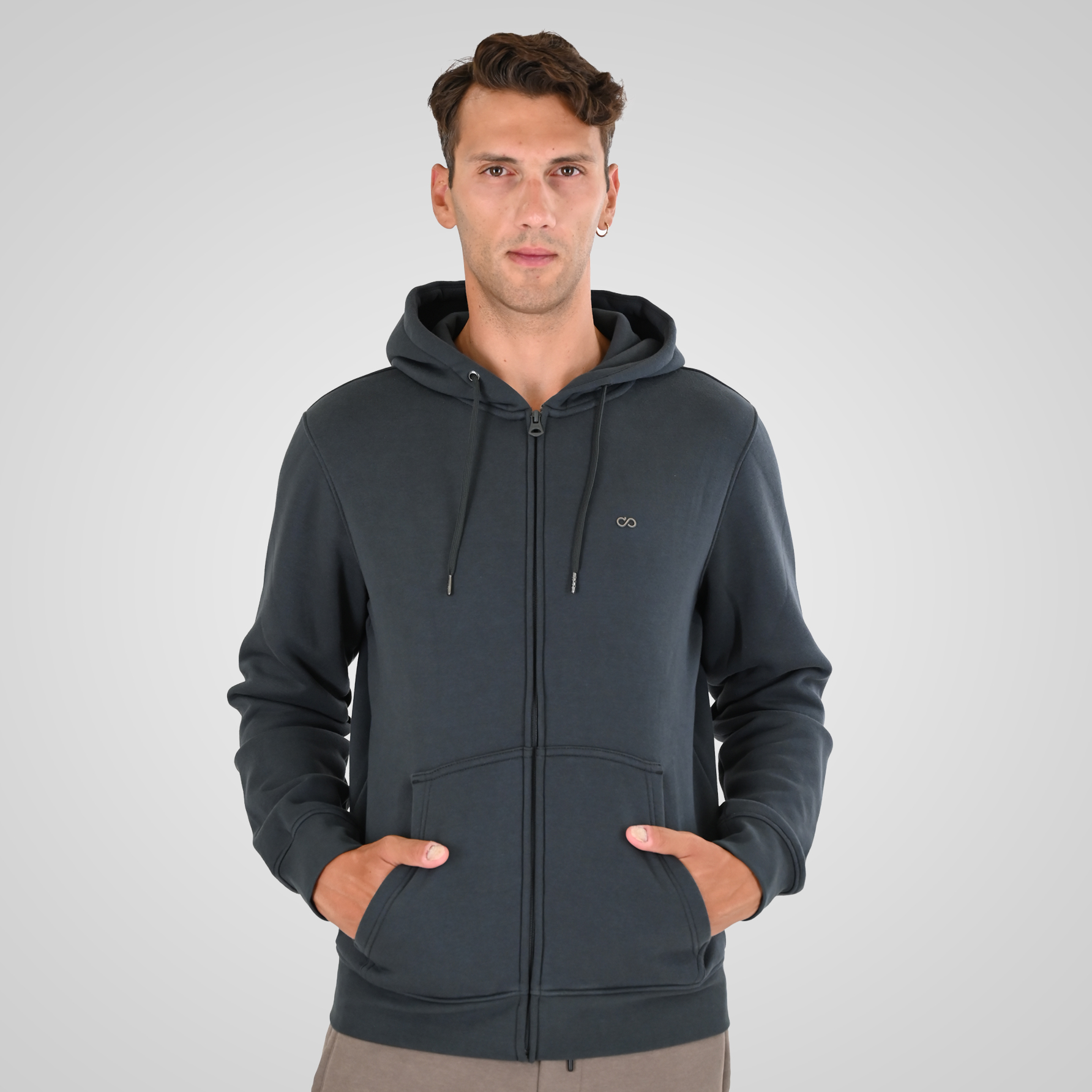 262MTOP-1142 FULL-ZIP HOODIE WITH TWO COLORED LAYER HIGH DENSITY PRINT (BRUSHED FLEECE) ANTHRACITE - Image 1