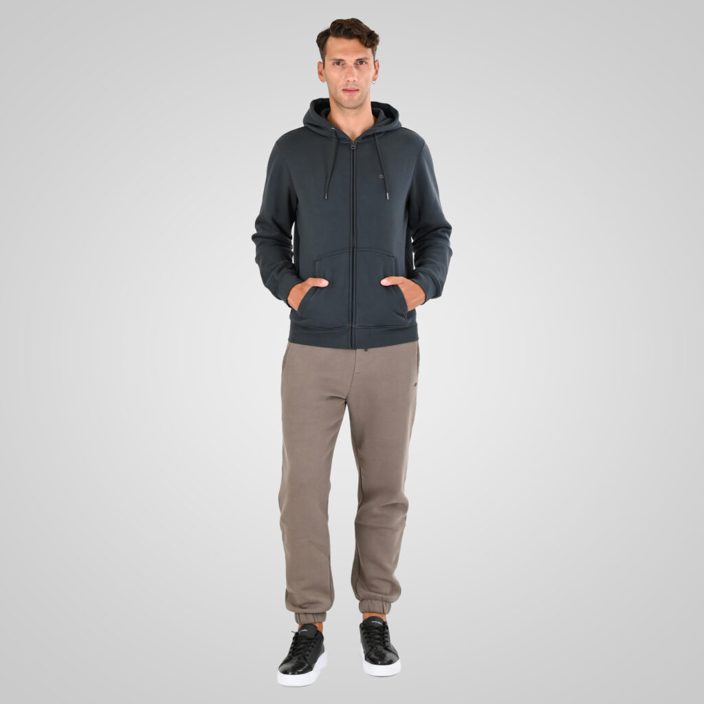 262MTOP-1142 FULL-ZIP HOODIE WITH TWO COLORED LAYER HIGH DENSITY PRINT (BRUSHED FLEECE) ANTHRACITE