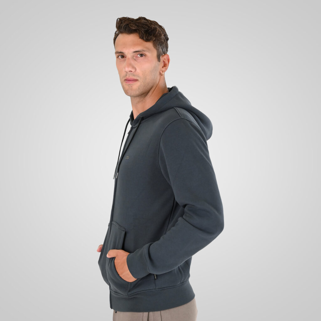 262MTOP-1142 FULL-ZIP HOODIE WITH TWO COLORED LAYER HIGH DENSITY PRINT (BRUSHED FLEECE) ANTHRACITE