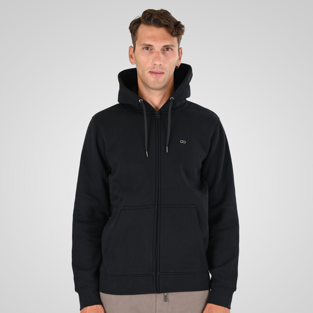262MTOP-1142 FULL-ZIP HOODIE WITH TWO COLORED LAYER HIGH DENSITY PRINT (BRUSHED FLEECE) BLACK