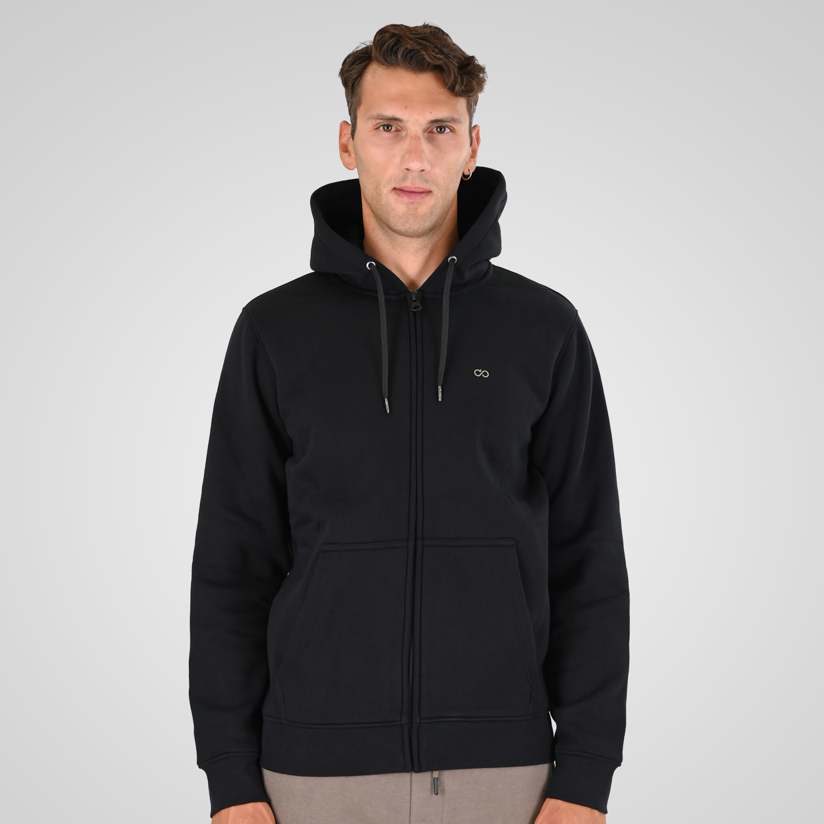 262MTOP-1142 FULL-ZIP HOODIE WITH TWO COLORED LAYER HIGH DENSITY PRINT (BRUSHED FLEECE) BLACK - Image 1