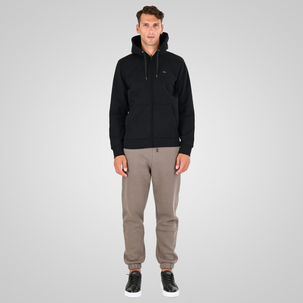 262MTOP-1142 FULL-ZIP HOODIE WITH TWO COLORED LAYER HIGH DENSITY PRINT (BRUSHED FLEECE) BLACK