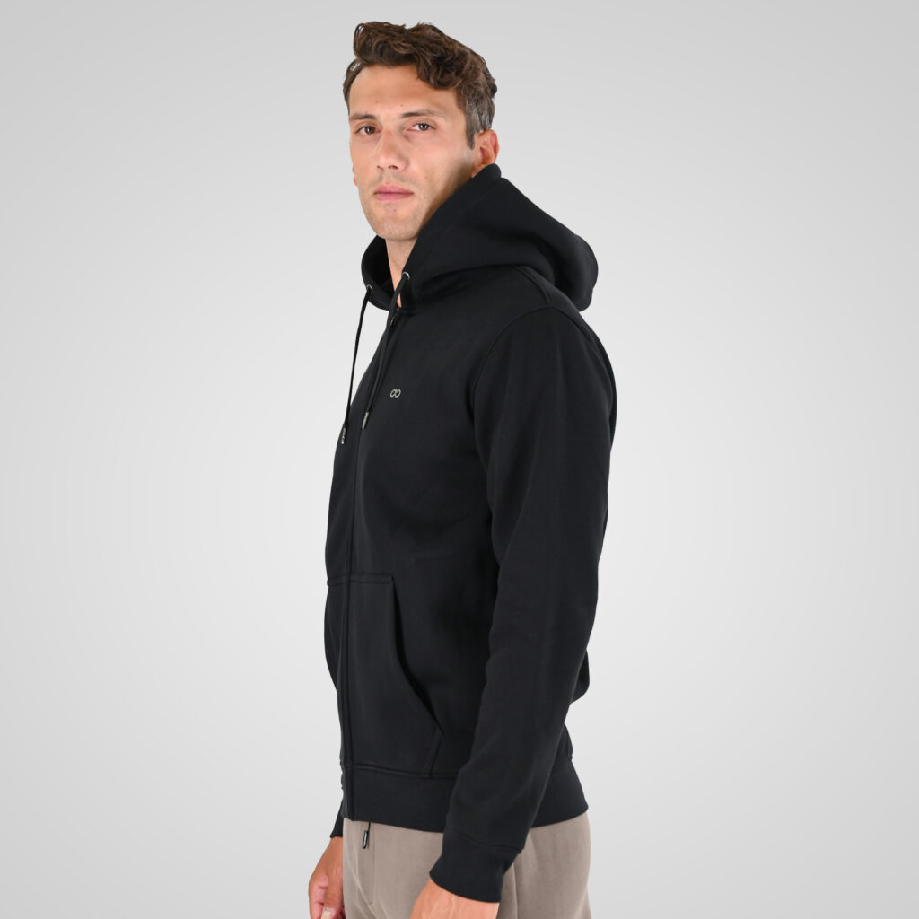 262MTOP-1142 FULL-ZIP HOODIE WITH TWO COLORED LAYER HIGH DENSITY PRINT (BRUSHED FLEECE) BLACK
