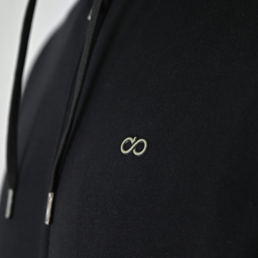 262MTOP-1142 FULL-ZIP HOODIE WITH TWO COLORED LAYER HIGH DENSITY PRINT (BRUSHED FLEECE) BLACK