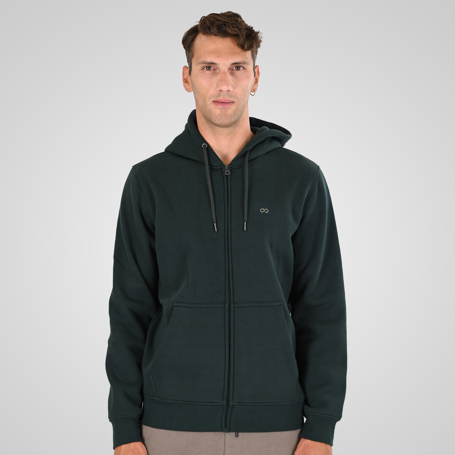 262MTOP-1142 FULL-ZIP HOODIE WITH TWO COLORED LAYER HIGH DENSITY PRINT (BRUSHED FLEECE) FOREST GREEN - Image 1