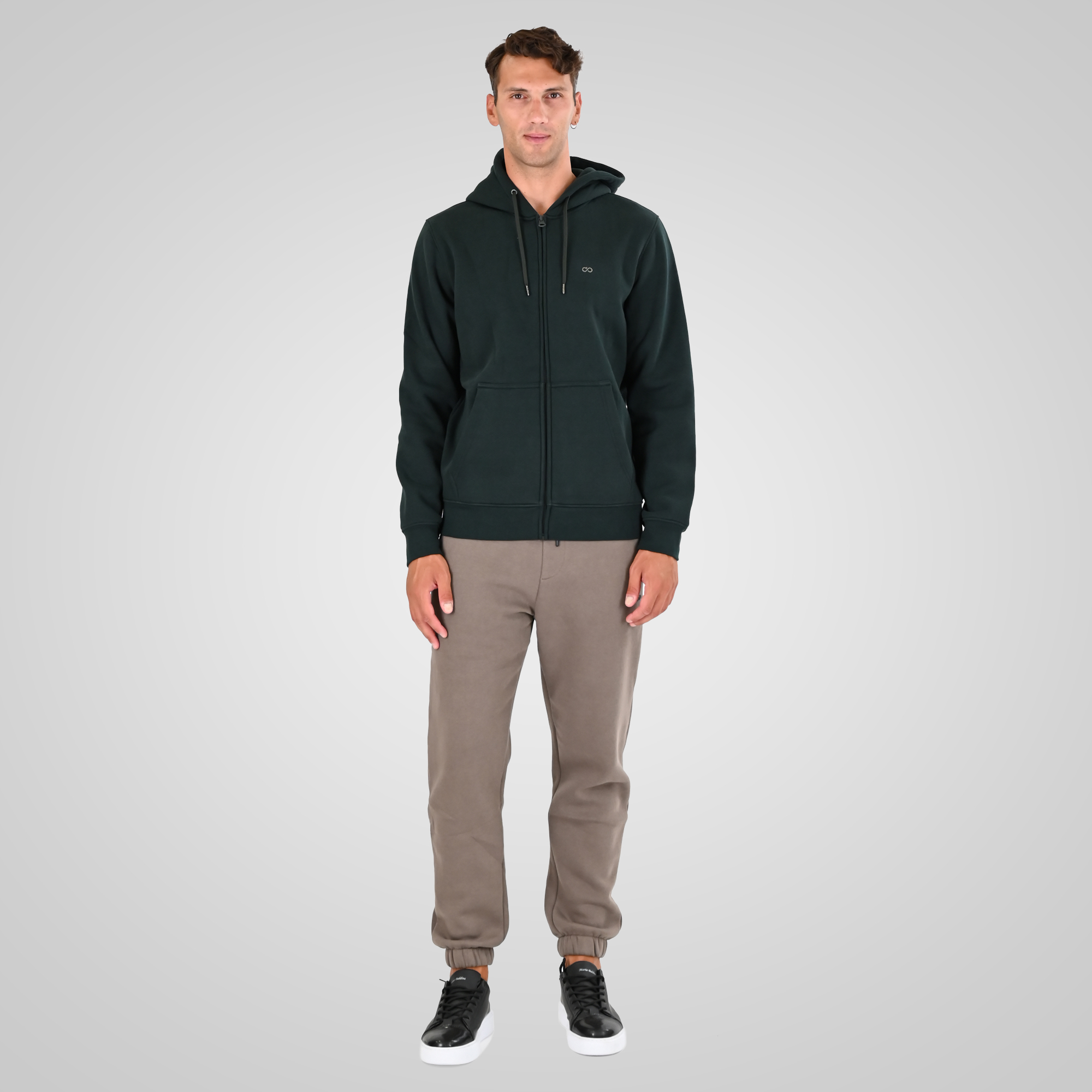 262MTOP-1142 FULL-ZIP HOODIE WITH TWO COLORED LAYER HIGH DENSITY PRINT (BRUSHED FLEECE) FOREST GREEN - Image 2