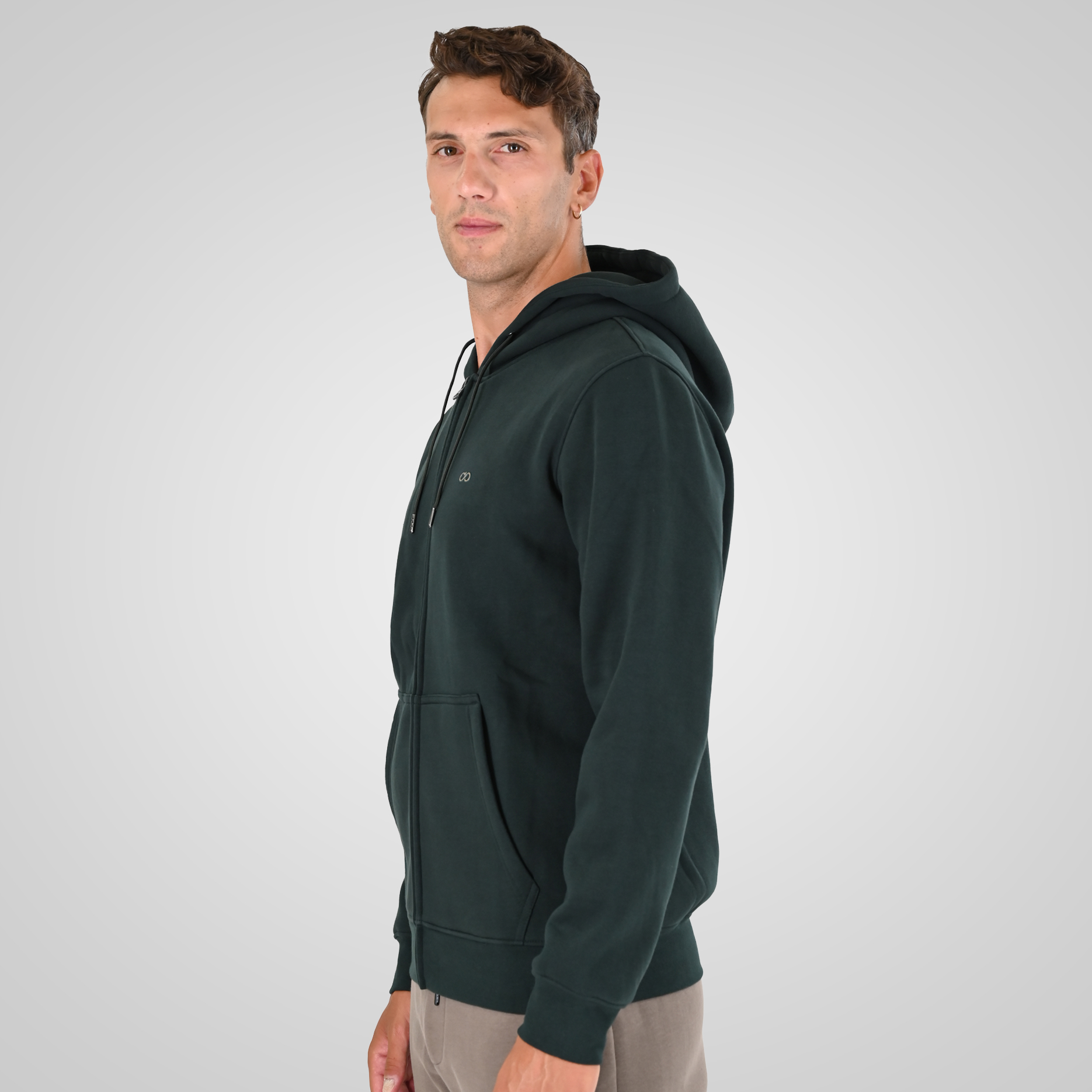 262MTOP-1142 FULL-ZIP HOODIE WITH TWO COLORED LAYER HIGH DENSITY PRINT (BRUSHED FLEECE) FOREST GREEN - Image 3