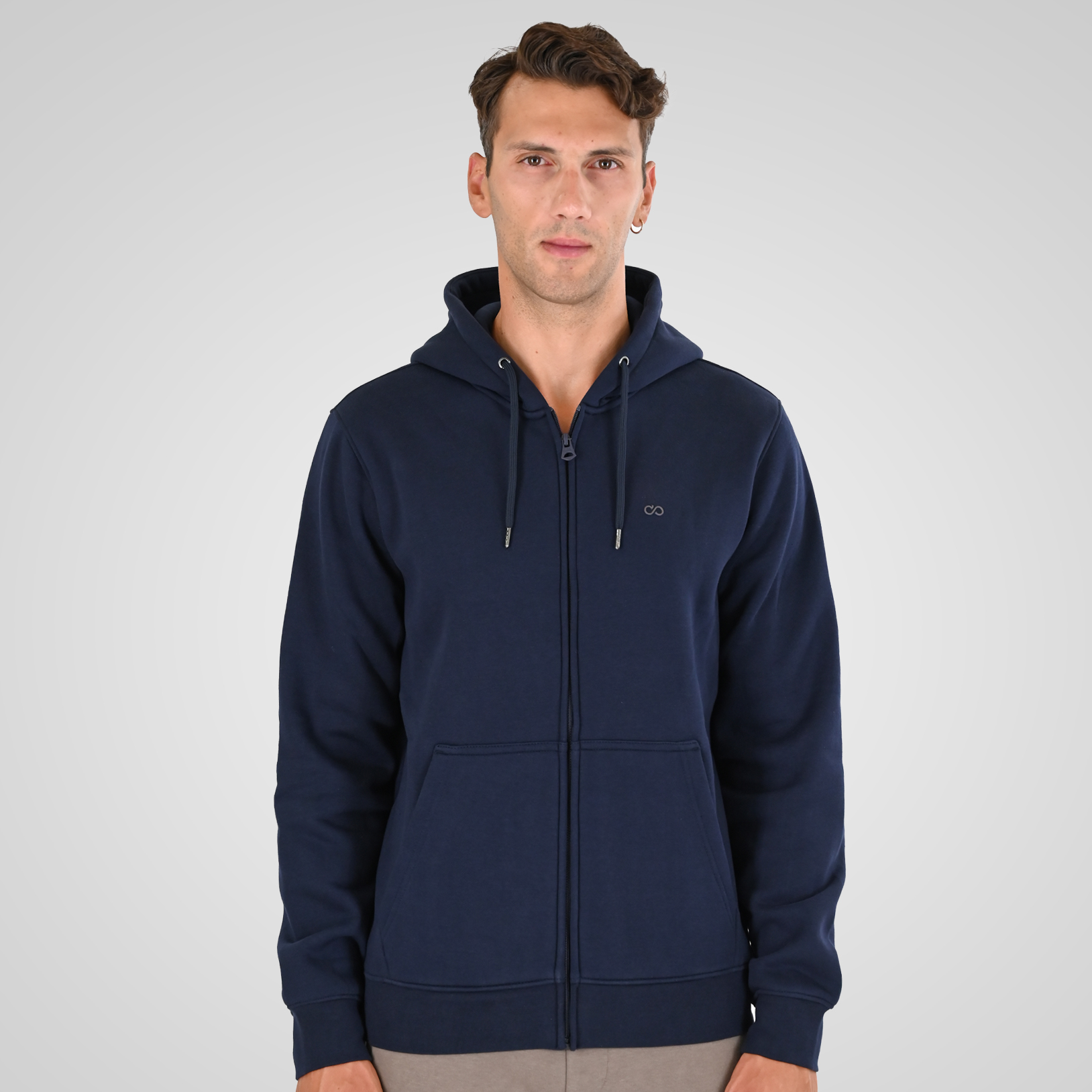 262MTOP-1142 FULL-ZIP HOODIE WITH TWO COLORED LAYER HIGH DENSITY PRINT (BRUSHED FLEECE) NAVY - Image 1