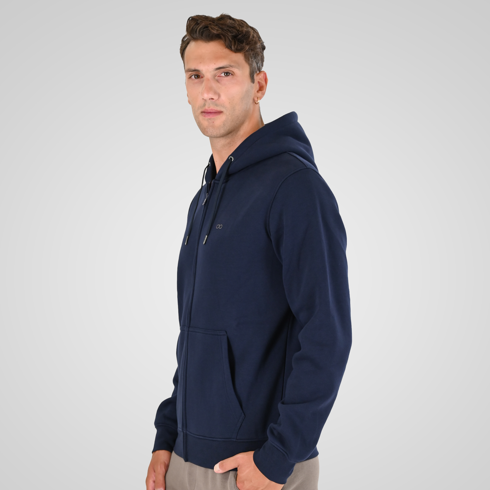 262MTOP-1142 FULL-ZIP HOODIE WITH TWO COLORED LAYER HIGH DENSITY PRINT (BRUSHED FLEECE) NAVY - Image 3