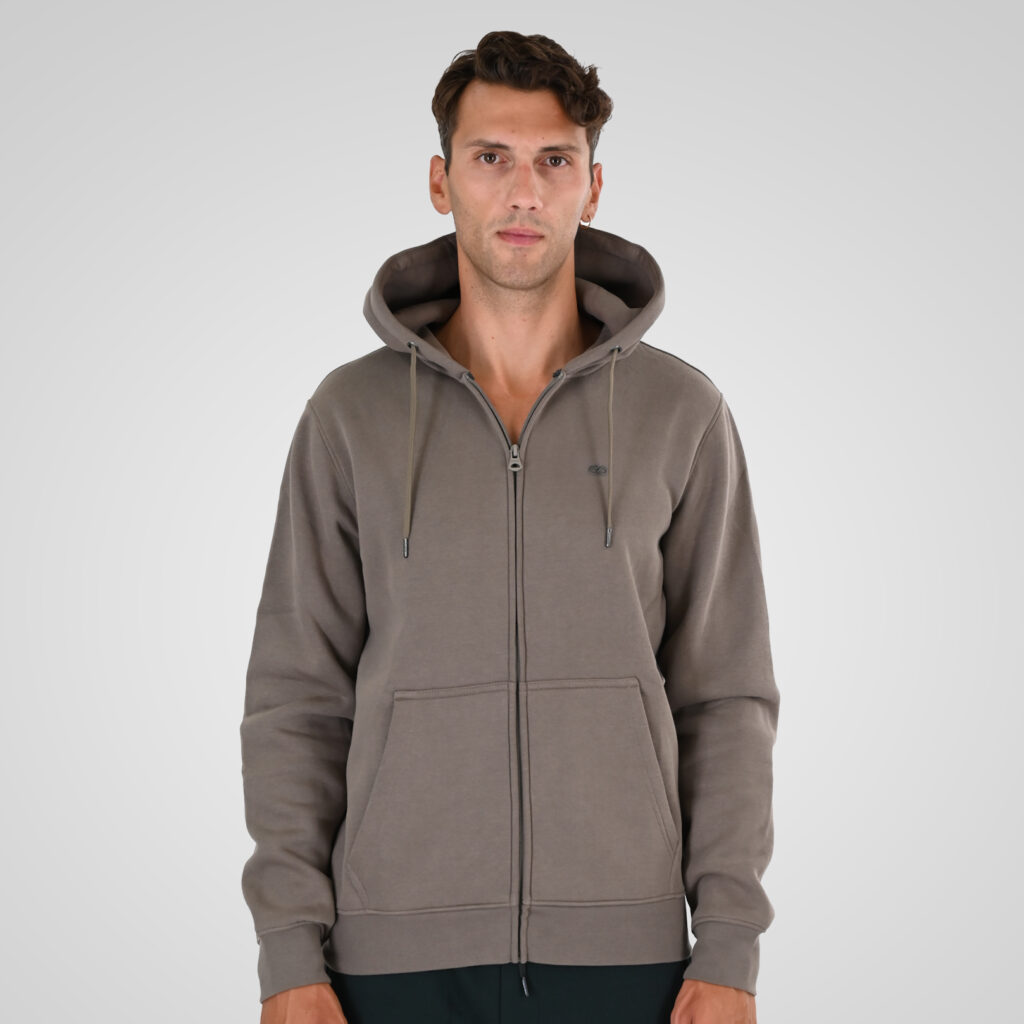 262MTOP-1142 FULL-ZIP HOODIE WITH TWO COLORED LAYER HIGH DENSITY PRINT (BRUSHED FLEECE) TAUPE