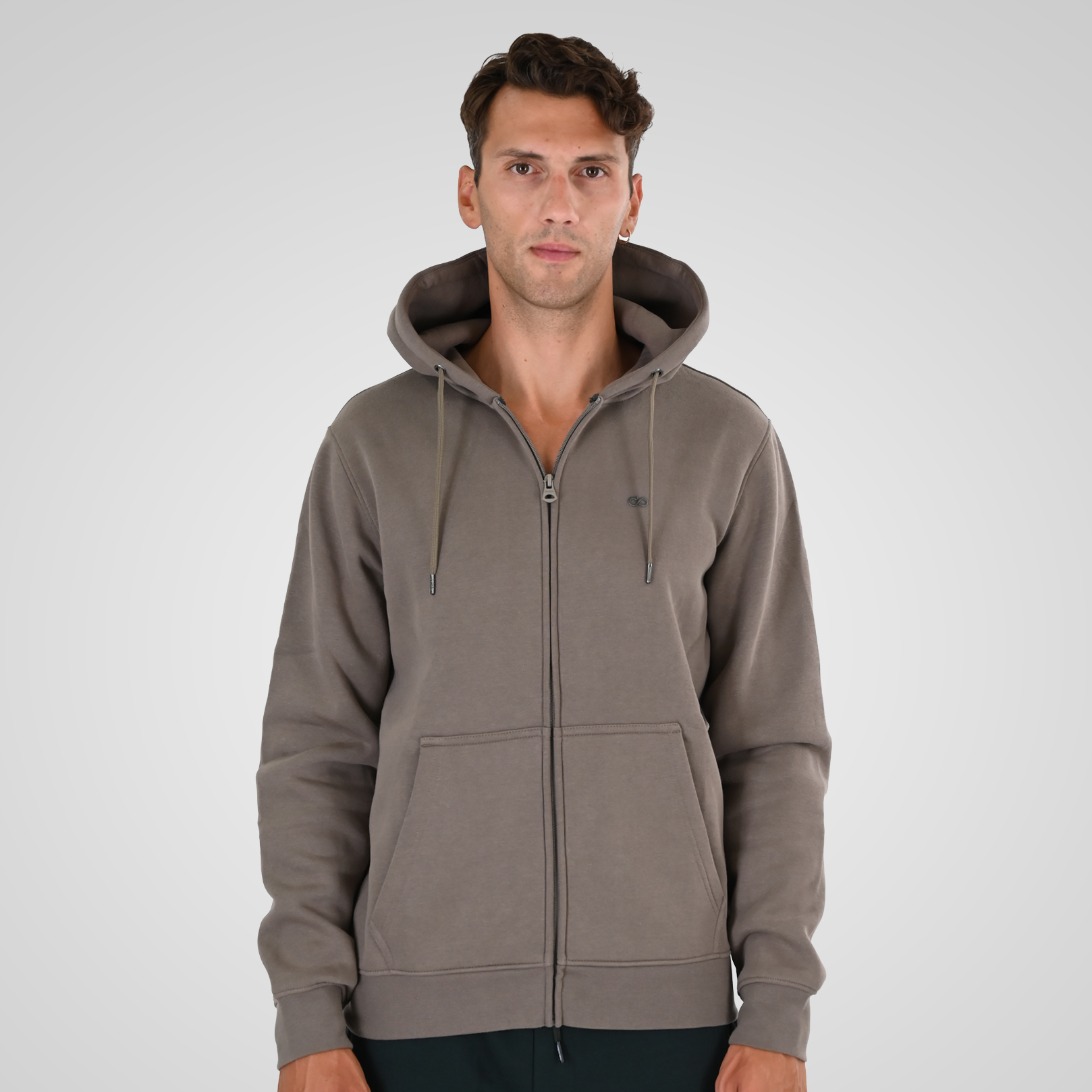 262MTOP-1142 FULL-ZIP HOODIE WITH TWO COLORED LAYER HIGH DENSITY PRINT (BRUSHED FLEECE) TAUPE - Image 1