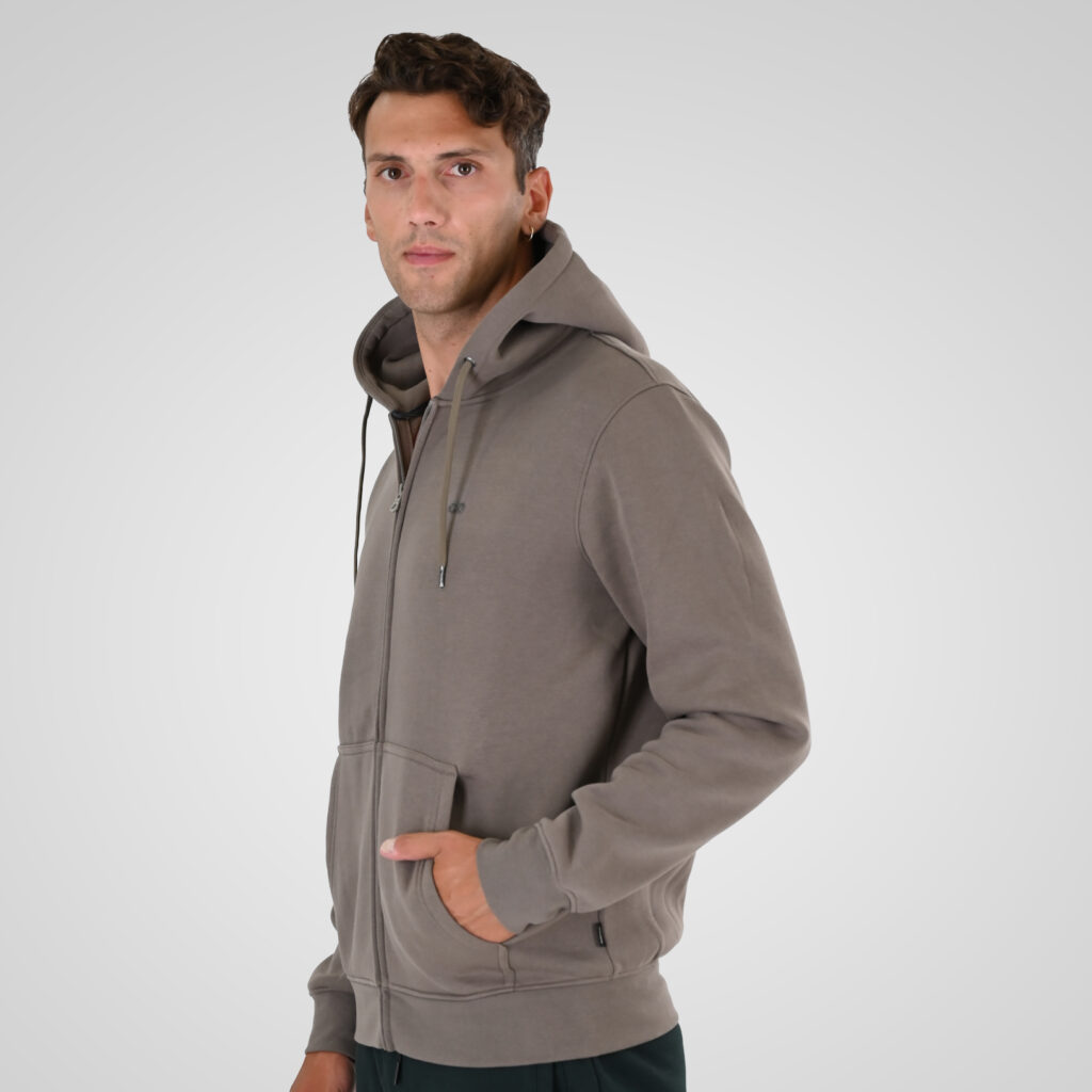 262MTOP-1142 FULL-ZIP HOODIE WITH TWO COLORED LAYER HIGH DENSITY PRINT (BRUSHED FLEECE) TAUPE