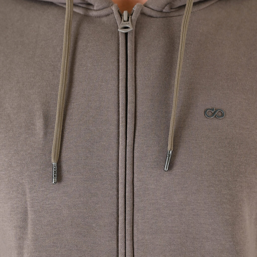 262MTOP-1142 FULL-ZIP HOODIE WITH TWO COLORED LAYER HIGH DENSITY PRINT (BRUSHED FLEECE) TAUPE