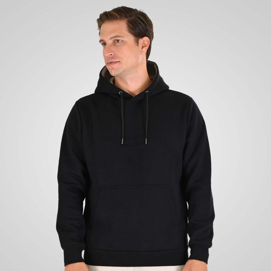 262MTOP-1143 HOODIE WITH CONTRAST HOOD LINING AND ENGRAVED PRINT (INTERLOCK) BLACK