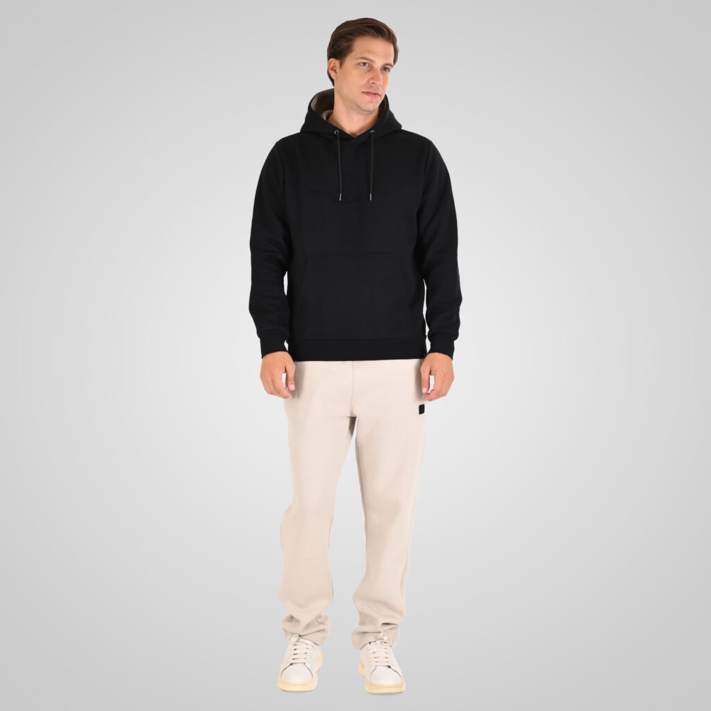 262MTOP-1143 HOODIE WITH CONTRAST HOOD LINING AND ENGRAVED PRINT (INTERLOCK) BLACK