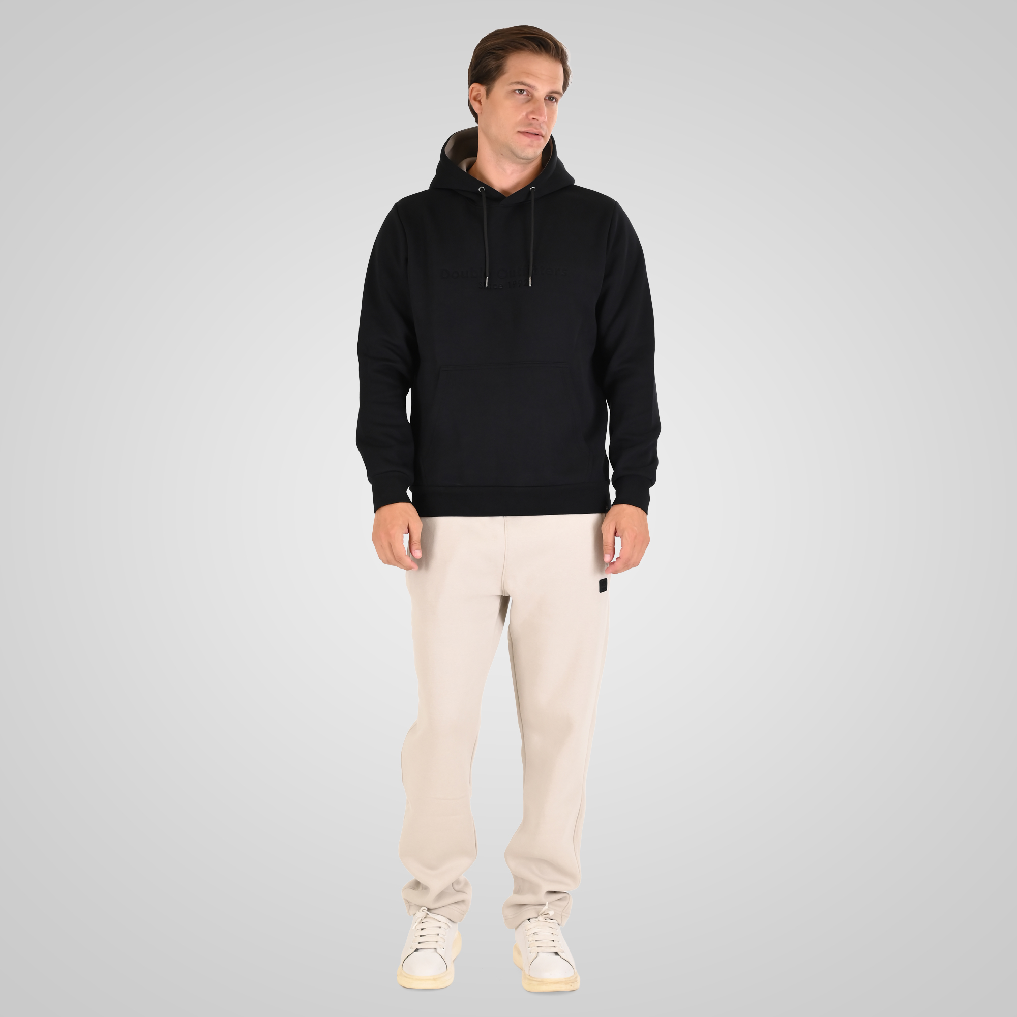 262MTOP-1143 HOODIE WITH CONTRAST HOOD LINING AND ENGRAVED PRINT (INTERLOCK) BLACK - Image 2