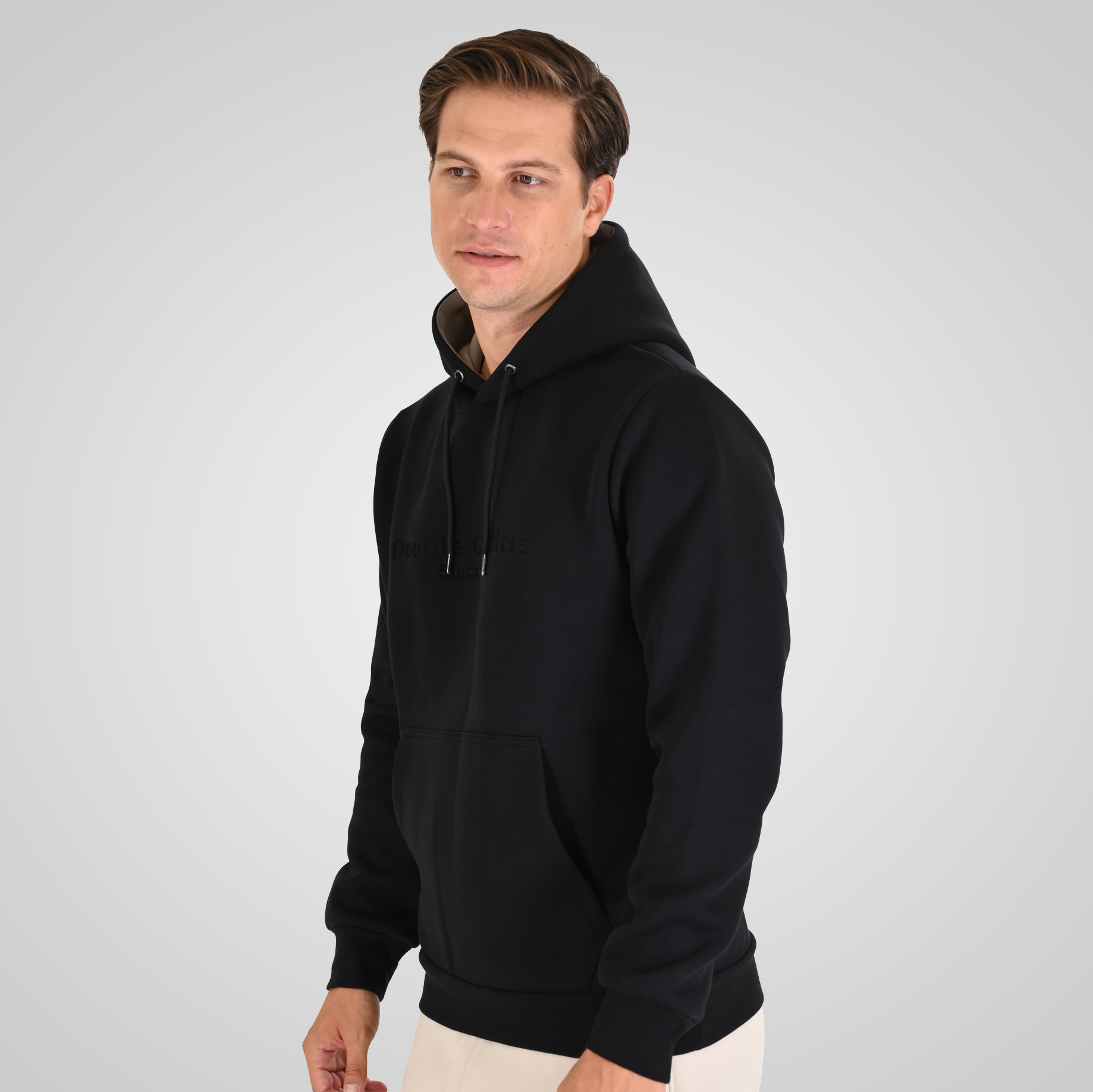 262MTOP-1143 HOODIE WITH CONTRAST HOOD LINING AND ENGRAVED PRINT (INTERLOCK) BLACK - Image 3