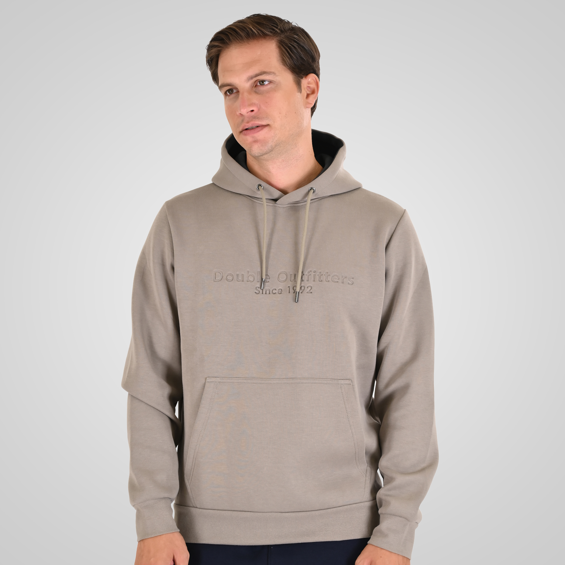 262MTOP-1143 HOODIE WITH CONTRAST HOOD LINING AND ENGRAVED PRINT (INTERLOCK) SMOKE BEIGE - Image 1