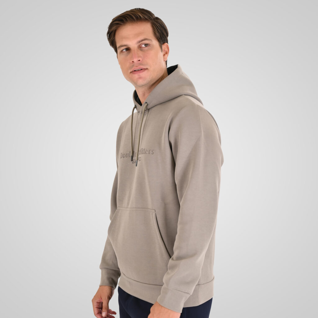 262MTOP-1143 HOODIE WITH CONTRAST HOOD LINING AND ENGRAVED PRINT (INTERLOCK) SMOKE BEIGE
