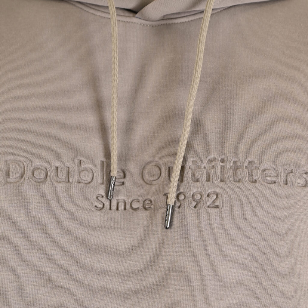 262MTOP-1143 HOODIE WITH CONTRAST HOOD LINING AND ENGRAVED PRINT (INTERLOCK) SMOKE BEIGE