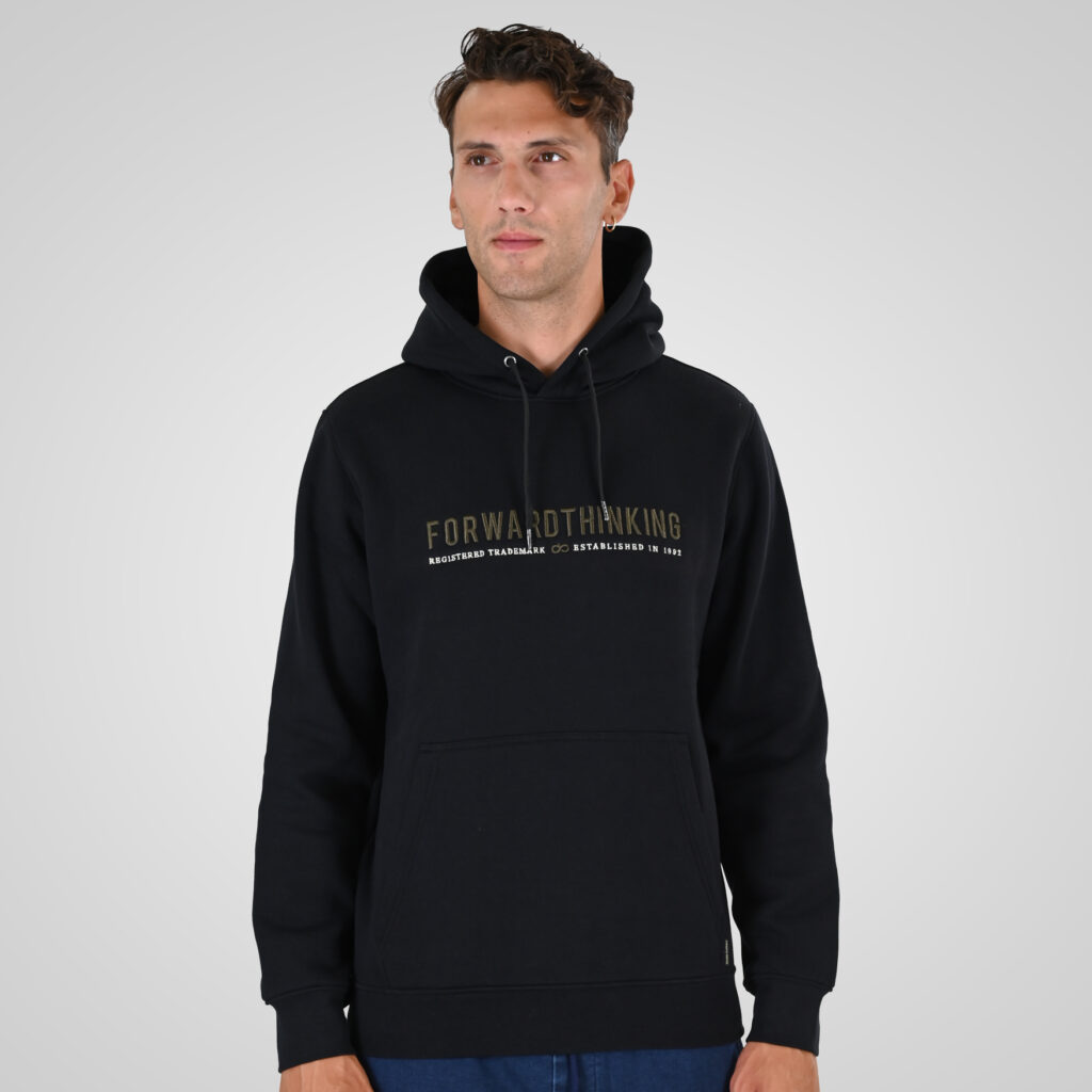 262MTOP-1144 HOODIE WITH 3D EMBROIDERY AND DENSE EMBROIDERY (BRUSHED FLEECE) BLACK