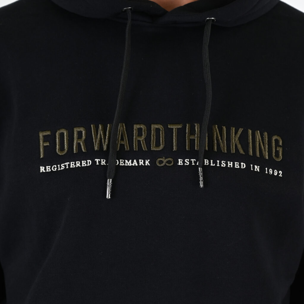 262MTOP-1144 HOODIE WITH 3D EMBROIDERY AND DENSE EMBROIDERY (BRUSHED FLEECE) BLACK