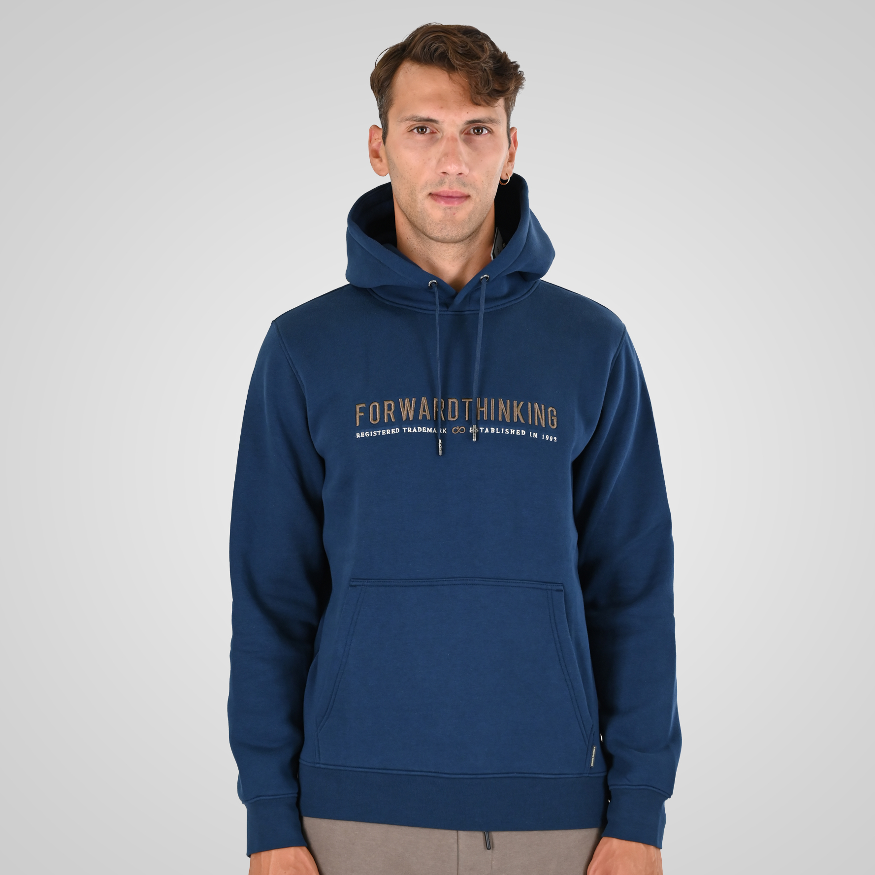 262MTOP-1144 HOODIE WITH 3D EMBROIDERY AND DENSE EMBROIDERY (BRUSHED FLEECE) INDIGO - Image 1
