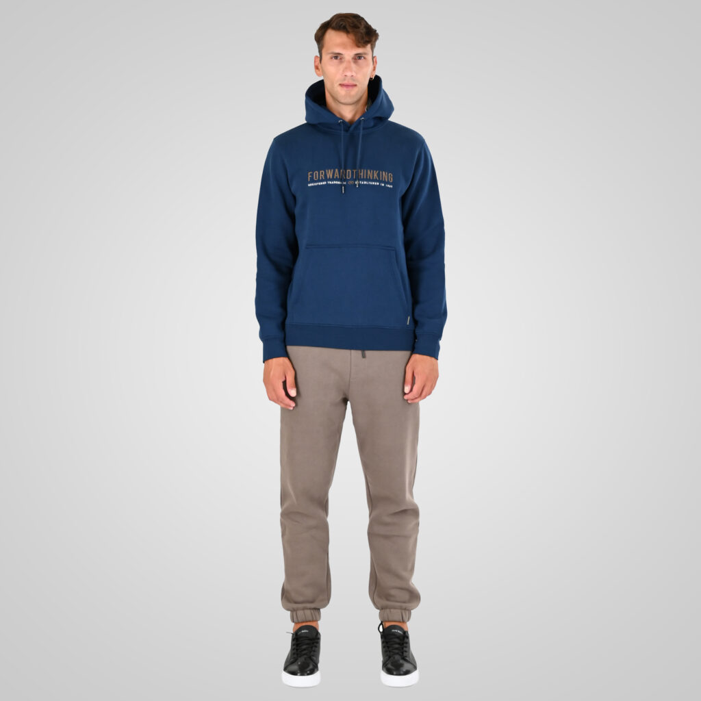 262MTOP-1144 HOODIE WITH 3D EMBROIDERY AND DENSE EMBROIDERY (BRUSHED FLEECE) INDIGO