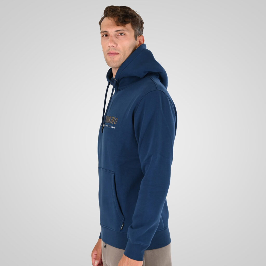 262MTOP-1144 HOODIE WITH 3D EMBROIDERY AND DENSE EMBROIDERY (BRUSHED FLEECE) INDIGO