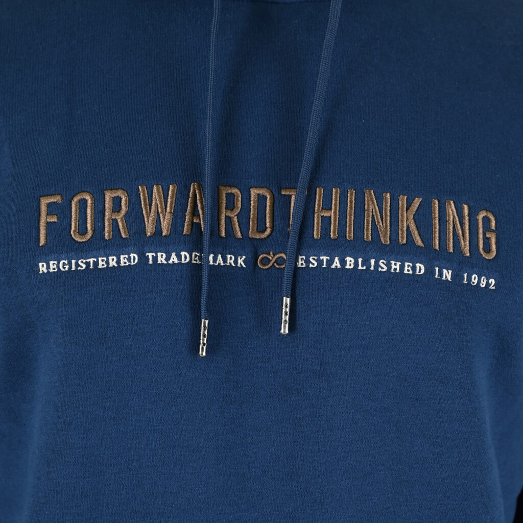 262MTOP-1144 HOODIE WITH 3D EMBROIDERY AND DENSE EMBROIDERY (BRUSHED FLEECE) INDIGO