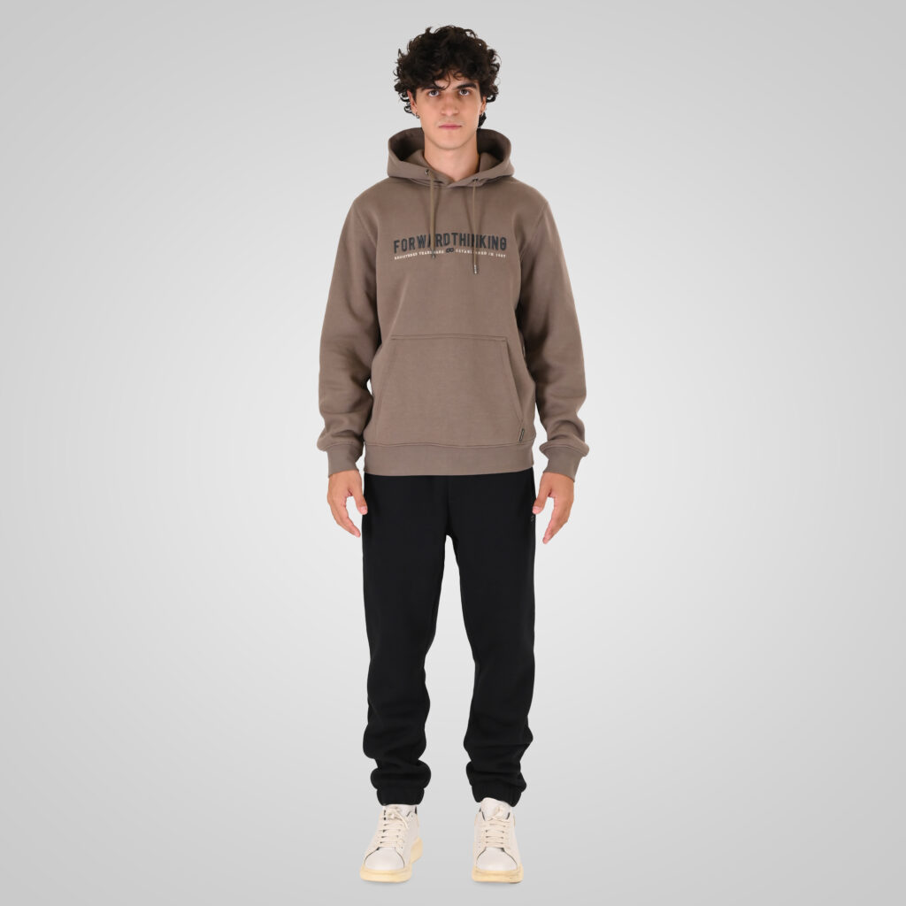 262MTOP-1144 HOODIE WITH 3D EMBROIDERY AND DENSE EMBROIDERY (BRUSHED FLEECE) TAUPE