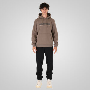 262MTOP-1144 HOODIE WITH 3D EMBROIDERY AND DENSE EMBROIDERY (BRUSHED FLEECE) TAUPE
